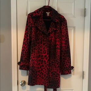 Stylish Red Leopard Print Women's Coat